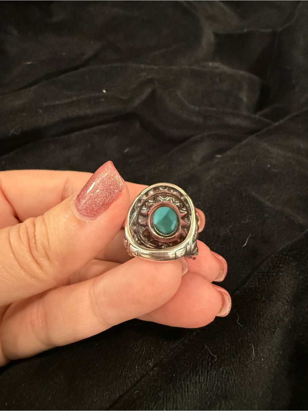 Carolyn Pollack Turquoise Oval Statement Ring - Sterling Silver, size 6 - Picture 3 of 6